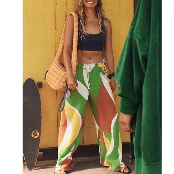 Free People Pants - NWT Free People One Above Retro 70s Wide Leg Pants in Orange Yellow Green